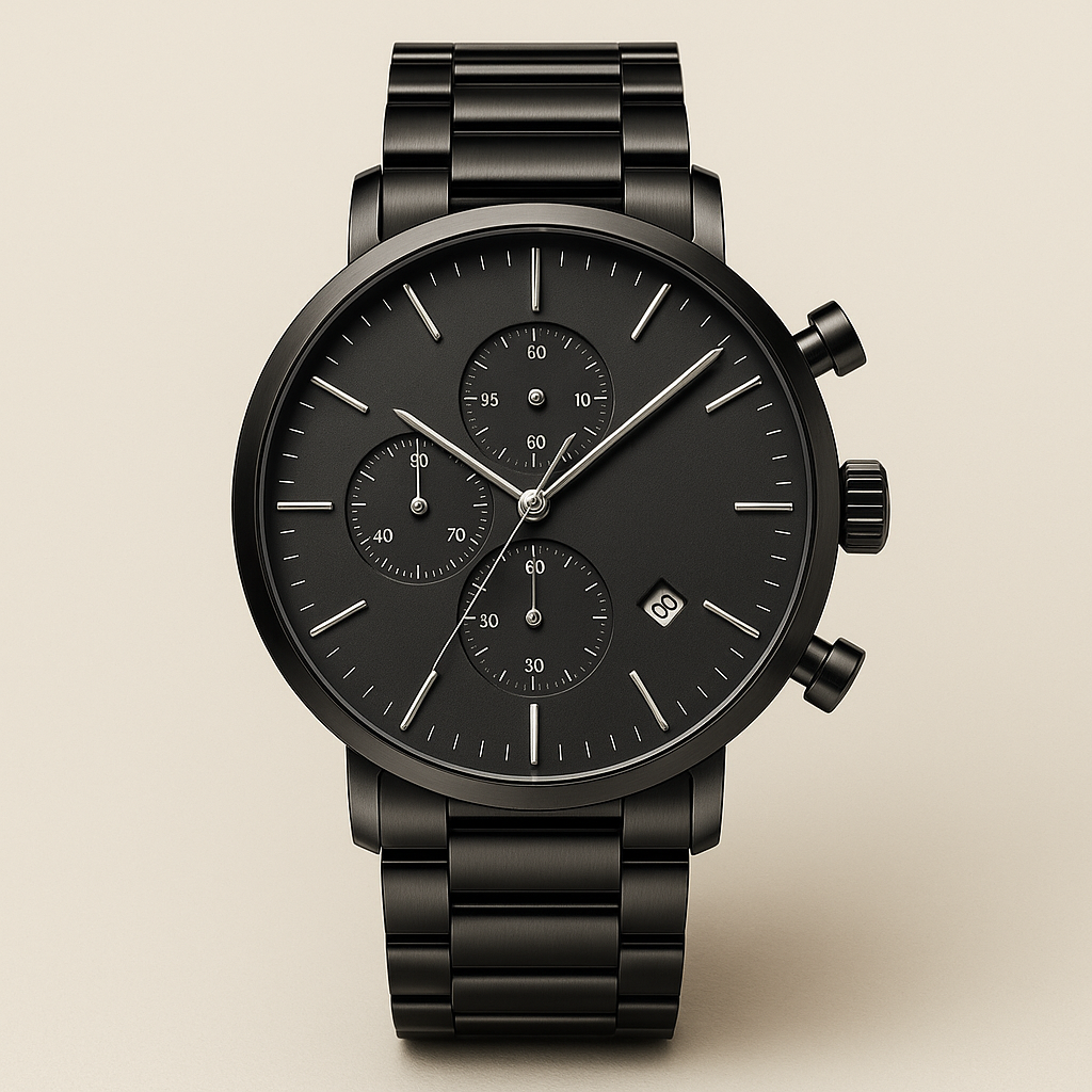 Relógio Masculino Hebrom Full Black Fundo Preto Pulseira de Aço Inoxidável
