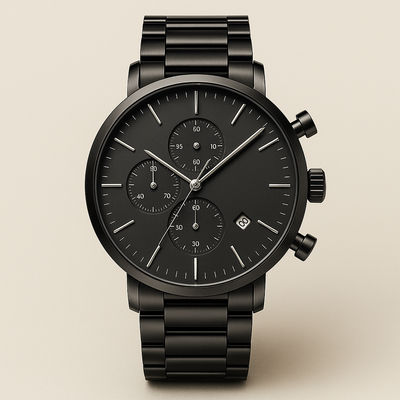 Relógio Masculino Hebrom Full Black Fundo Preto Pulseira de Aço Inoxidável