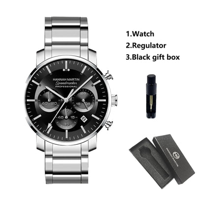 2024 New Multi functional Watch Hannah Martin Brand 46mm Blue Silver Stainless Steel Leisure Quartz Timing Watch Freee Shipping