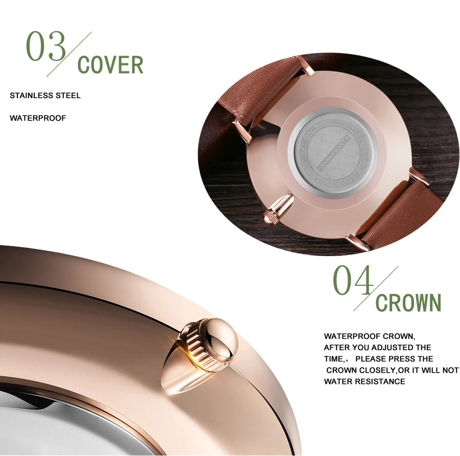 Quartz Movement Brown Leather horloges vrouwen White Dial Women Top Brand Luxury Waterproof Watch relogio feminino zegarek damsk