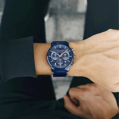 2024 New Multi functional Watch Hannah Martin Brand 46mm Blue Silver Stainless Steel Leisure Quartz Timing Watch Freee Shipping