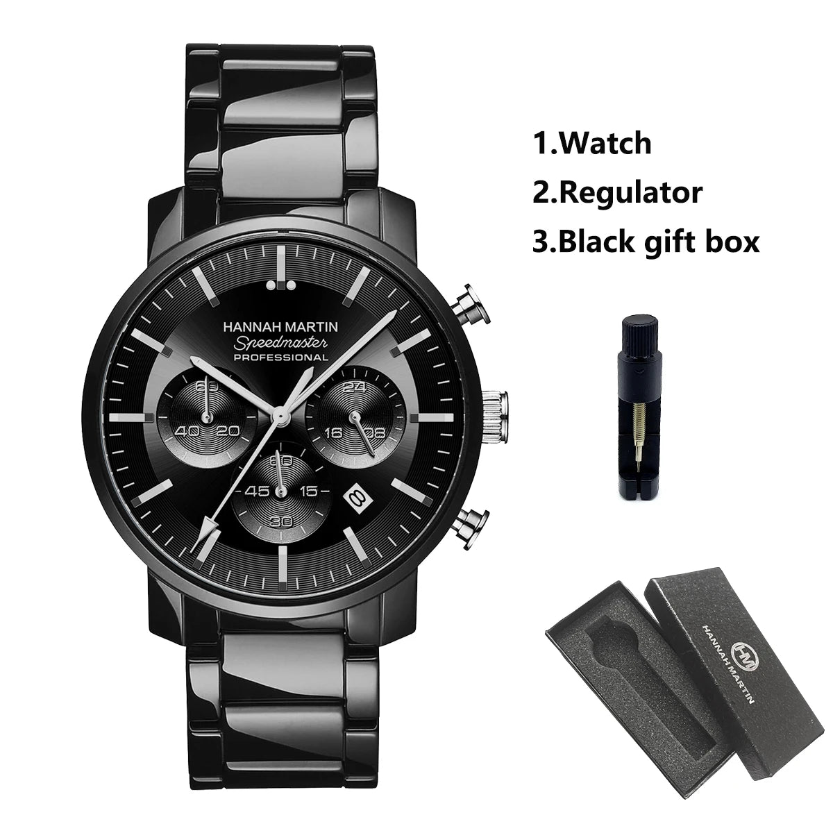 2024 New Multi functional Watch Hannah Martin Brand 46mm Blue Silver Stainless Steel Leisure Quartz Timing Watch Freee Shipping