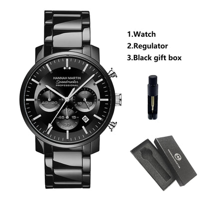 2024 New Multi functional Watch Hannah Martin Brand 46mm Blue Silver Stainless Steel Leisure Quartz Timing Watch Freee Shipping