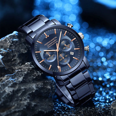 2024 New Multi functional Watch Hannah Martin Brand 46mm Blue Silver Stainless Steel Leisure Quartz Timing Watch Freee Shipping