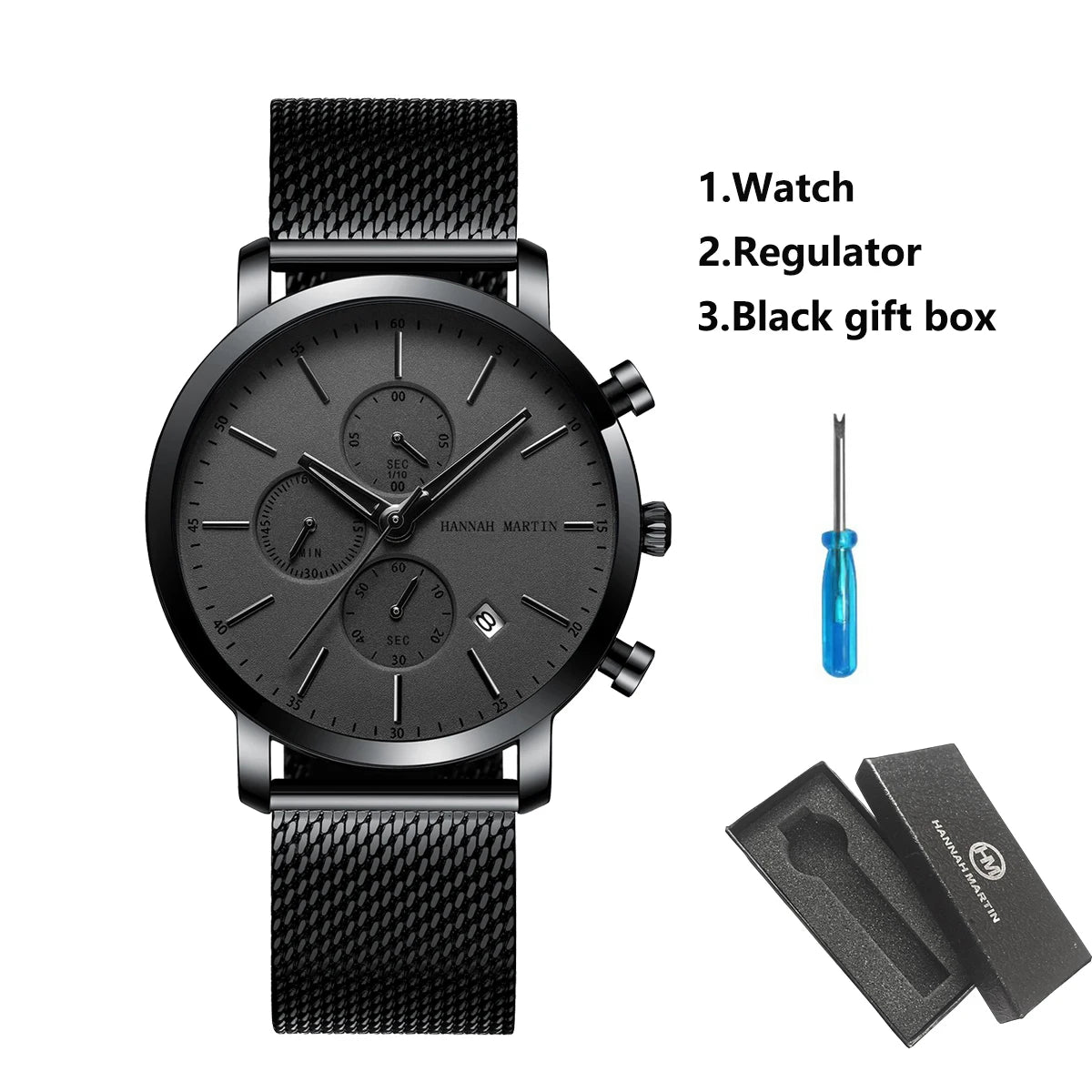 Relógio Masculino Hebrom White Silve Pulseira Mesh Band