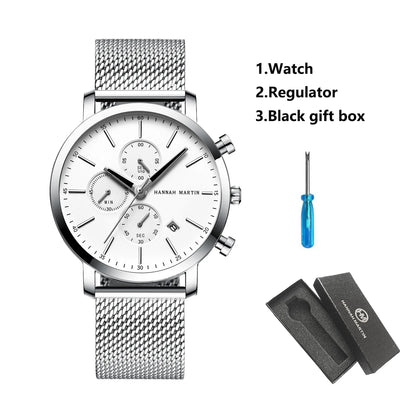 Relógio Masculino Hebrom White Silve Pulseira Mesh Band