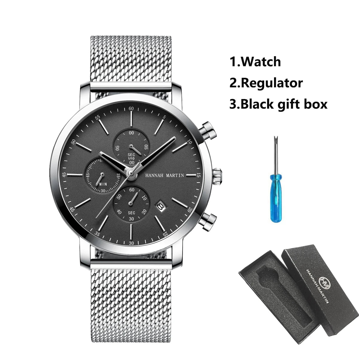 Relógio Masculino Hebrom White Silve Pulseira Mesh Band
